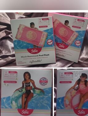 LOT OF 4 Justice Pool Floats - Hammocks & Chairs - Pink Spiral & Teal Palms New.